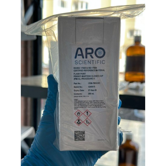 CRM-PMGO01 - Flash Point Certified Reference Material, Diesel, Pensky-Martens Closed Cup (PMCC), ASTM D93, Procedure A, ISO/IEC 17025 & ISO 17034 Certified. Brand: ARO Scientific - UK