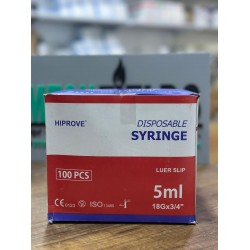 Syringe, plastic with needle, Luer Slip, 2-Part, 5ml, (pack of 100)