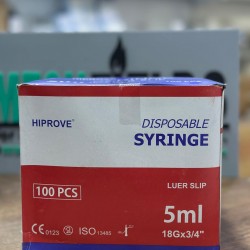 Syringe, plastic with needle, Luer Slip, 2-Part, 5ml, (pack of 100)