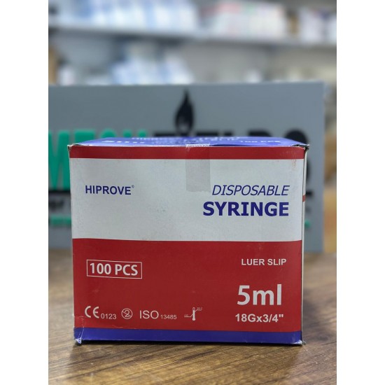 Syringe, plastic with needle, Luer Slip, 2-Part, 5ml, (pack of 100)