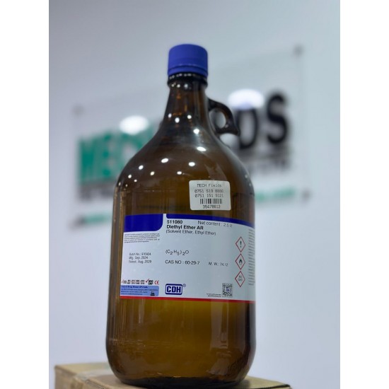 Diethyl ether, Lab grade for analysis, 2.5 Lt., purity 99.0 CDH
