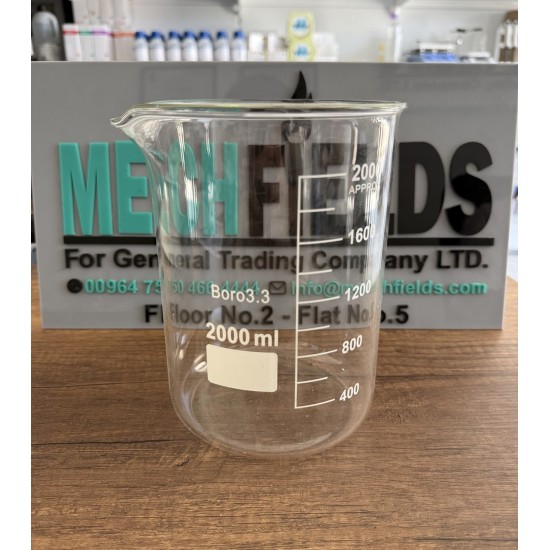 Beaker, 2000ml, Low Form Graduated Measuring with Spout - 3.3 Borosilicate Glass