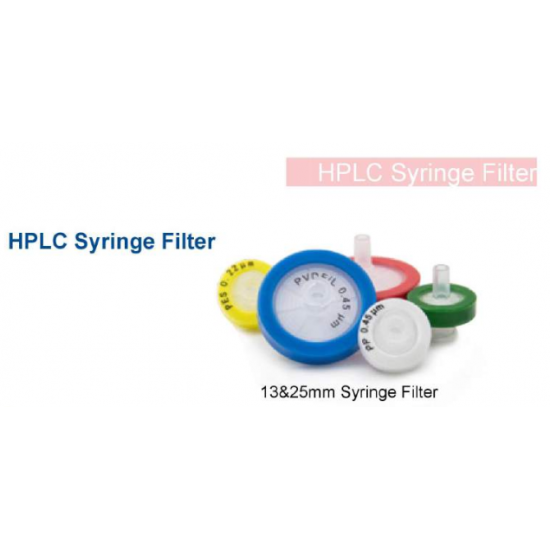 Syringe Filter 25mm 0.45μm, Hydrophilic PTFE, Red color