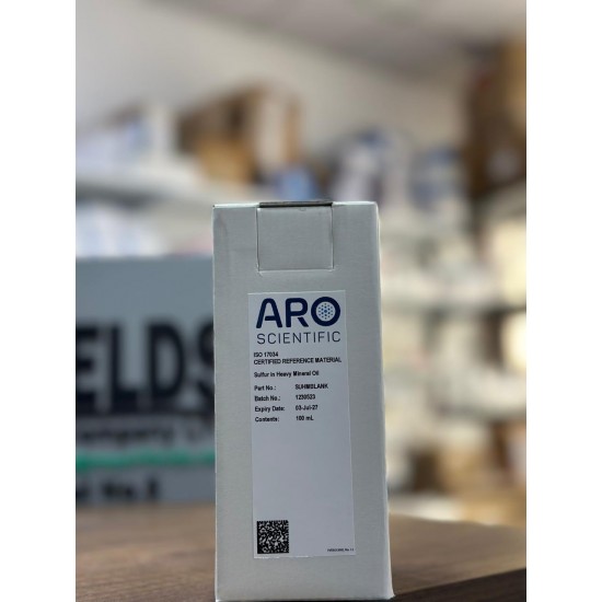 Sulfur Certified Reference Material, ISO/IEC 17025 & ISO 17034 Certified, Sulfur in heavy mineral oil, Blank. 100 mL ARO UK