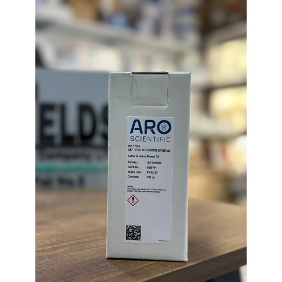 Sulfur Certified Reference Material, ISO/IEC 17025 & ISO 17034 Certified, Sulfur in heavy mineral oil, 20000 mg/kg, 2.0000 % (20000 ppm), 100 mL ARO UK