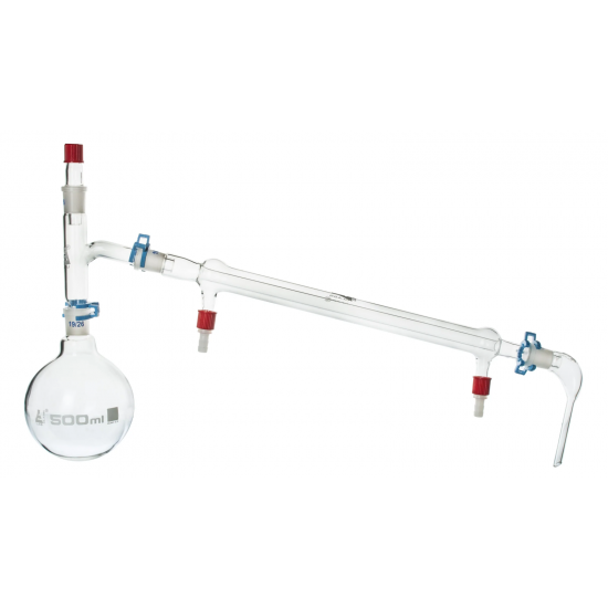 Simple Distillation Apparatus - Borosilicate Glass - Flask, Still Head, Condenser, Receiver Adapter, Joint Clips