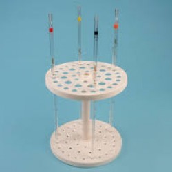 Pipette holder Round Made of white plastic, PP For pipettes of different volumen Capacity 44 pipettes 32 holes of diameter 12 mm 12 holes of diameter 17 mm