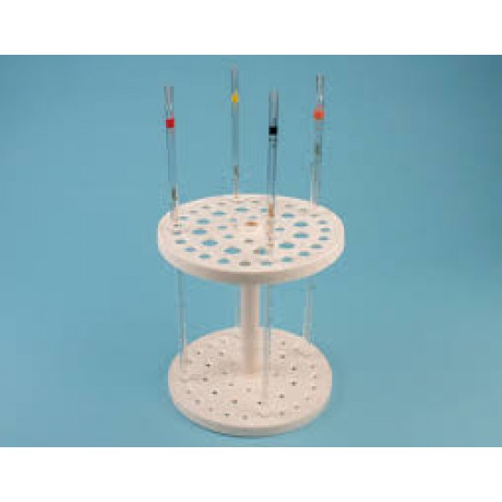 Pipette holder Round Made of white plastic, PP For pipettes of different volumen Capacity 44 pipettes 32 holes of diameter 12 mm 12 holes of diameter 17 mm