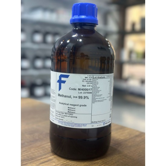 Methanol, analytical reagent grade, ≥99.9%, Certified AR, For Analysis, 2.5L, M/4000/17